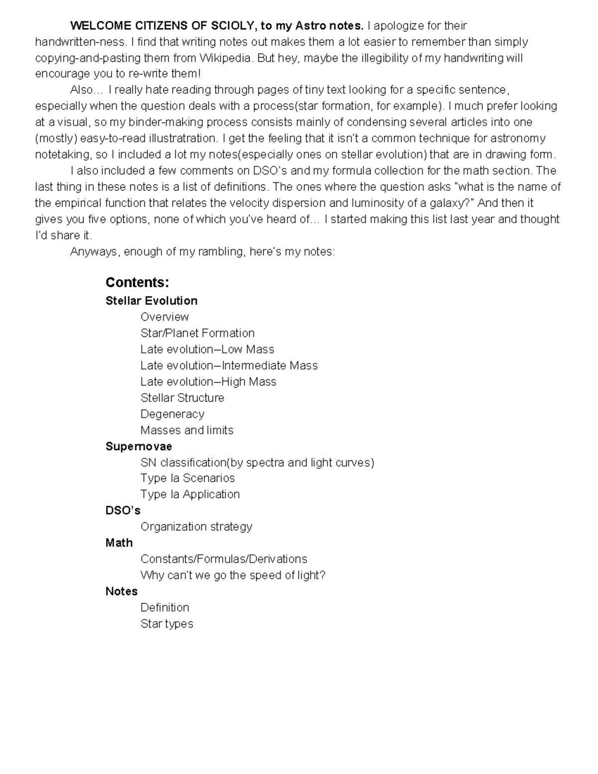 Astronomy Notes CITIZENS OF SCIOLY, to my Astro notes. I