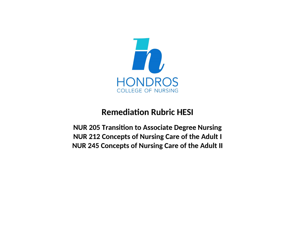 HESI RN Remediation - Remediation Rubric HESI NUR 205 Transition to ...