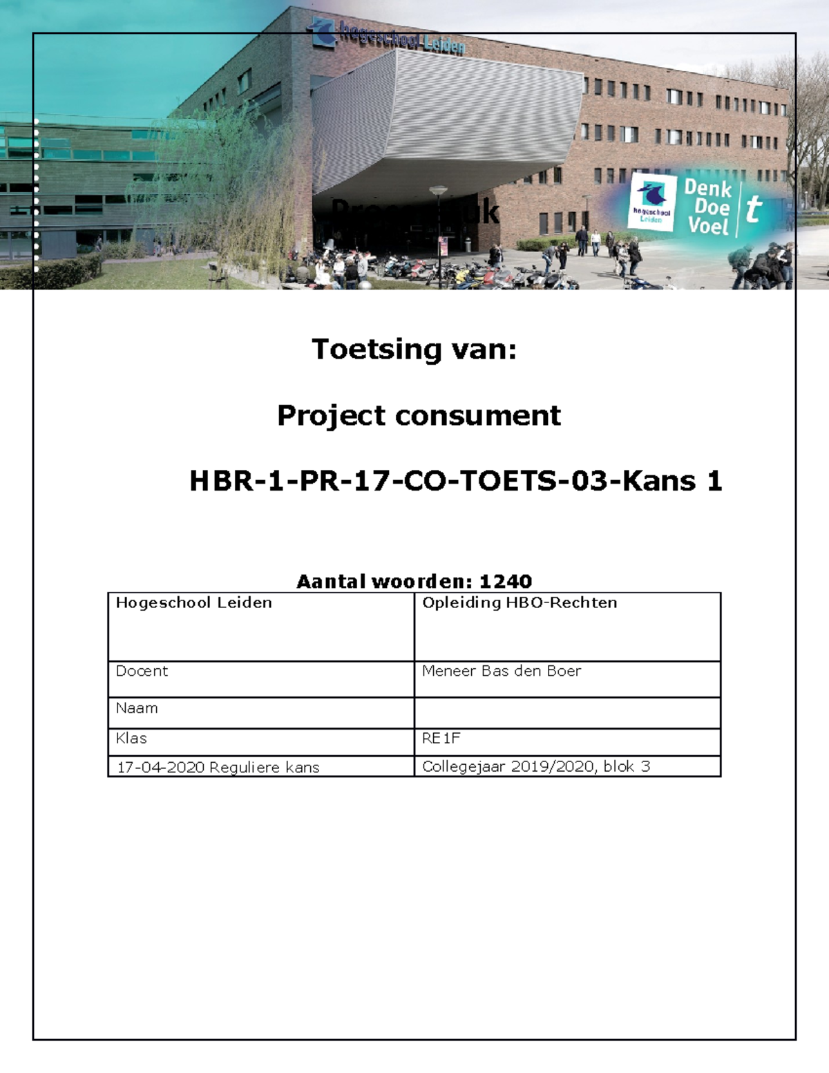 Processtuk - Conclusie Van Antwoord Voor Het Project Consument ...