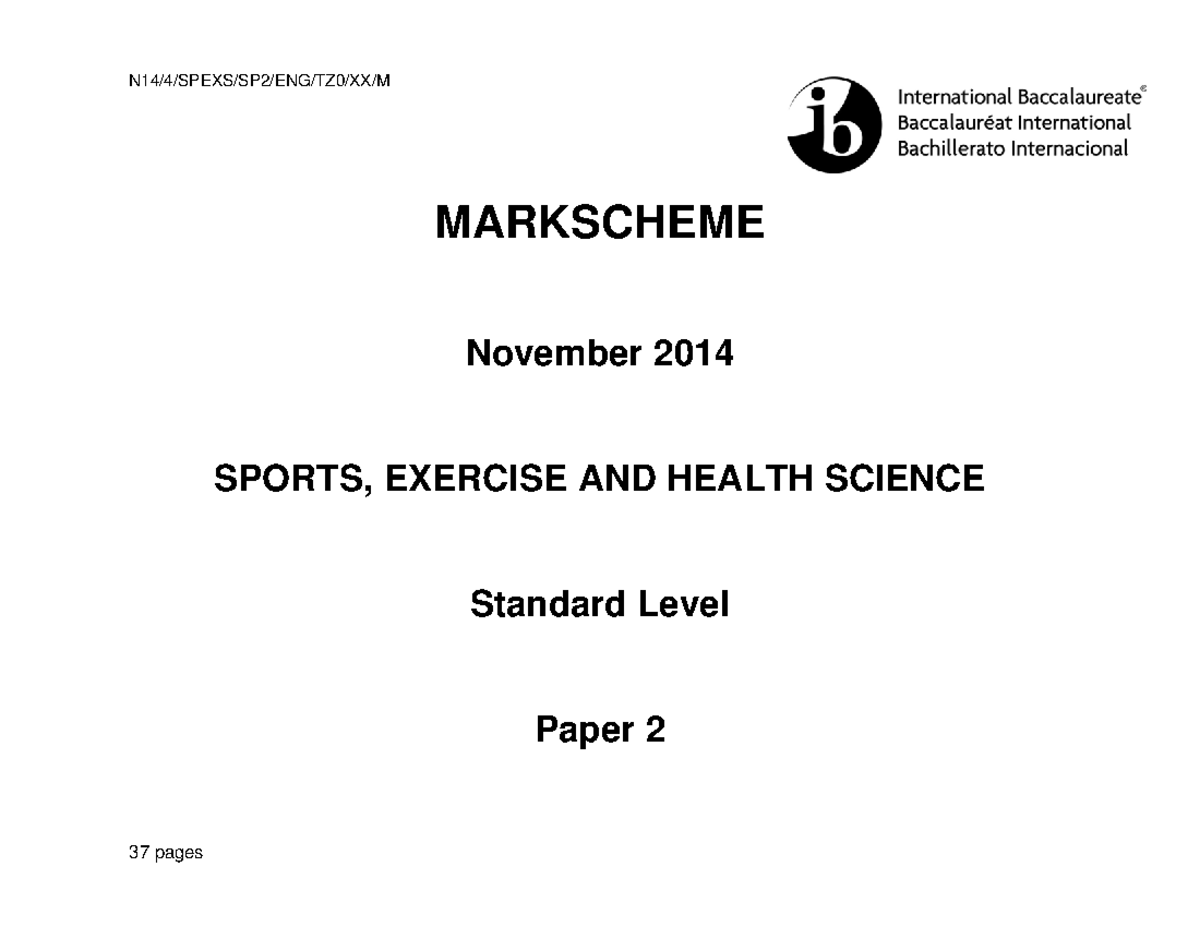 Sports exercise and health science paper 2 SL markscheme - N14/4/SPEXS