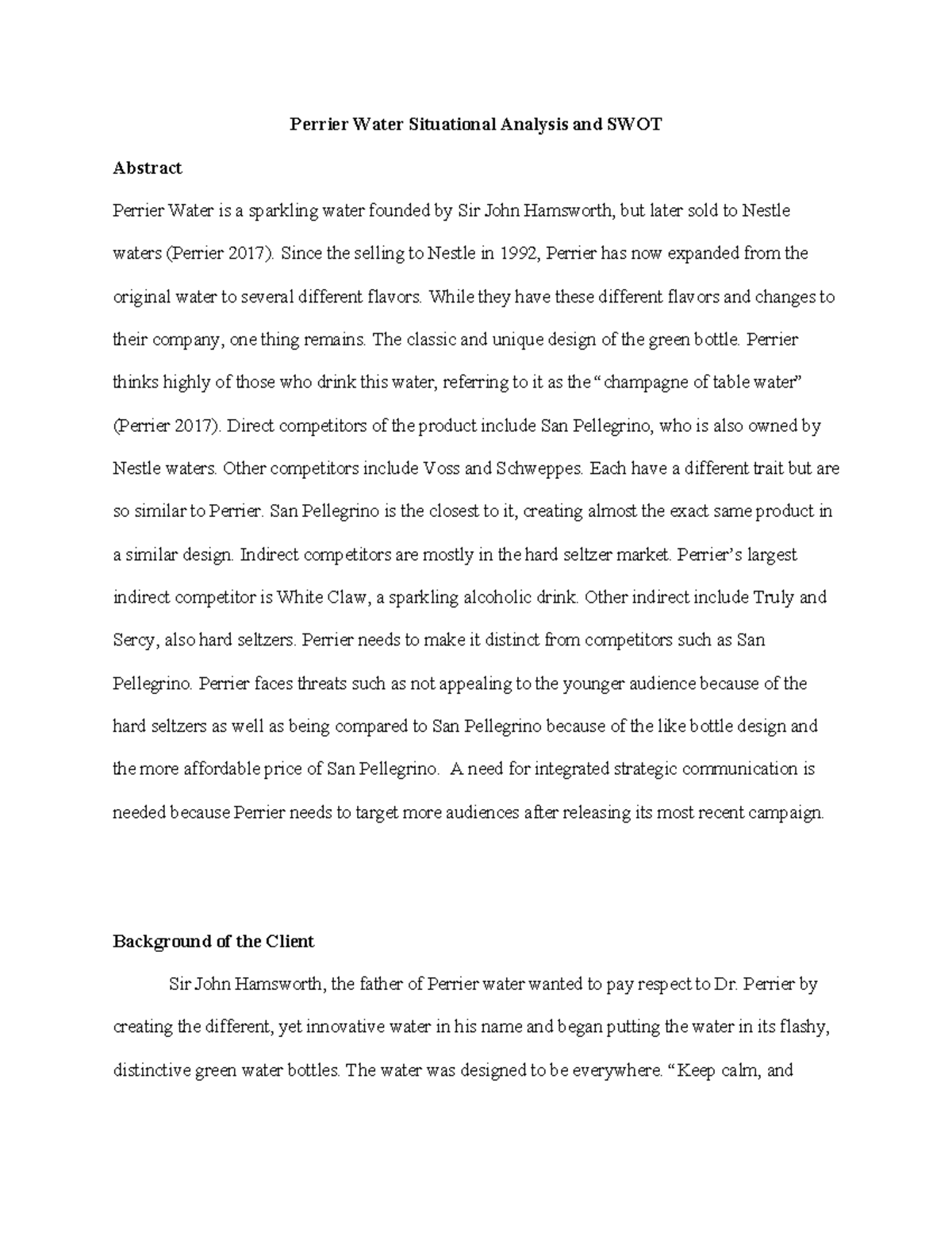 Situational analysis SWOT Warning TT undefined function 32 Perrier