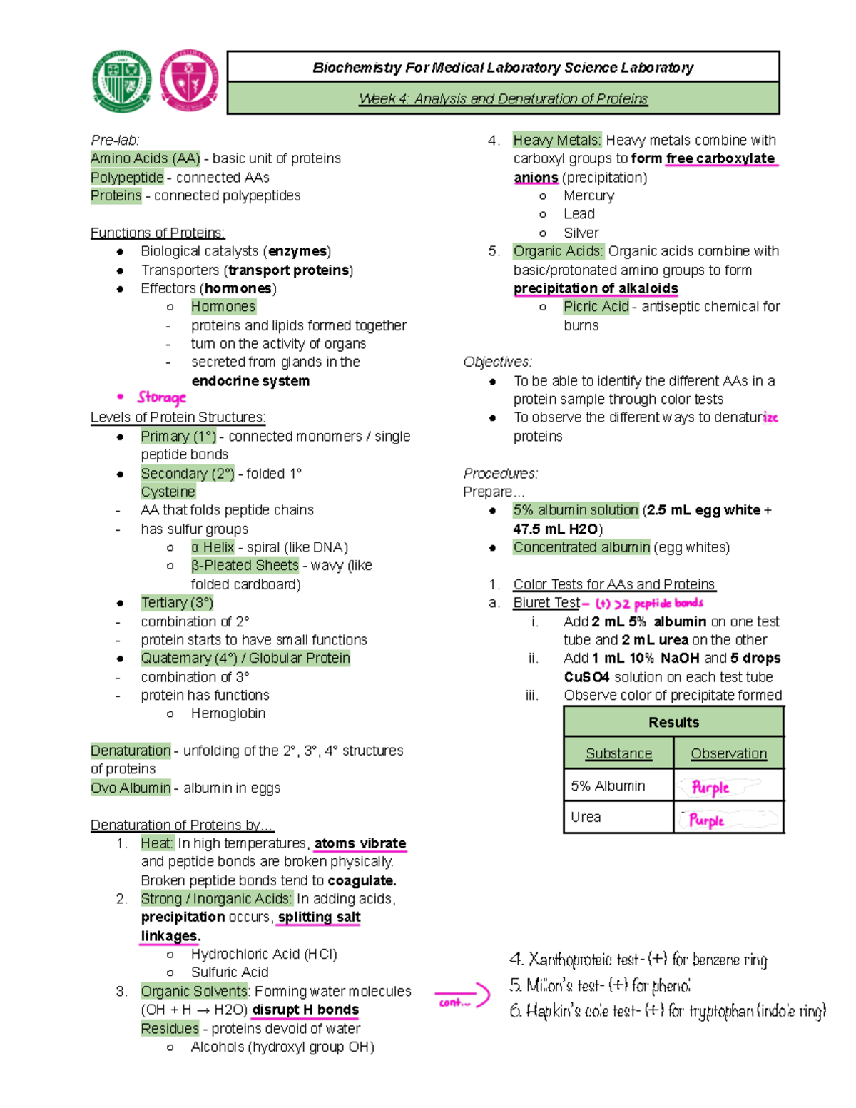 WEEK 4 Analysis and Denaturation of Proteins - Biochemistry For Medical ...