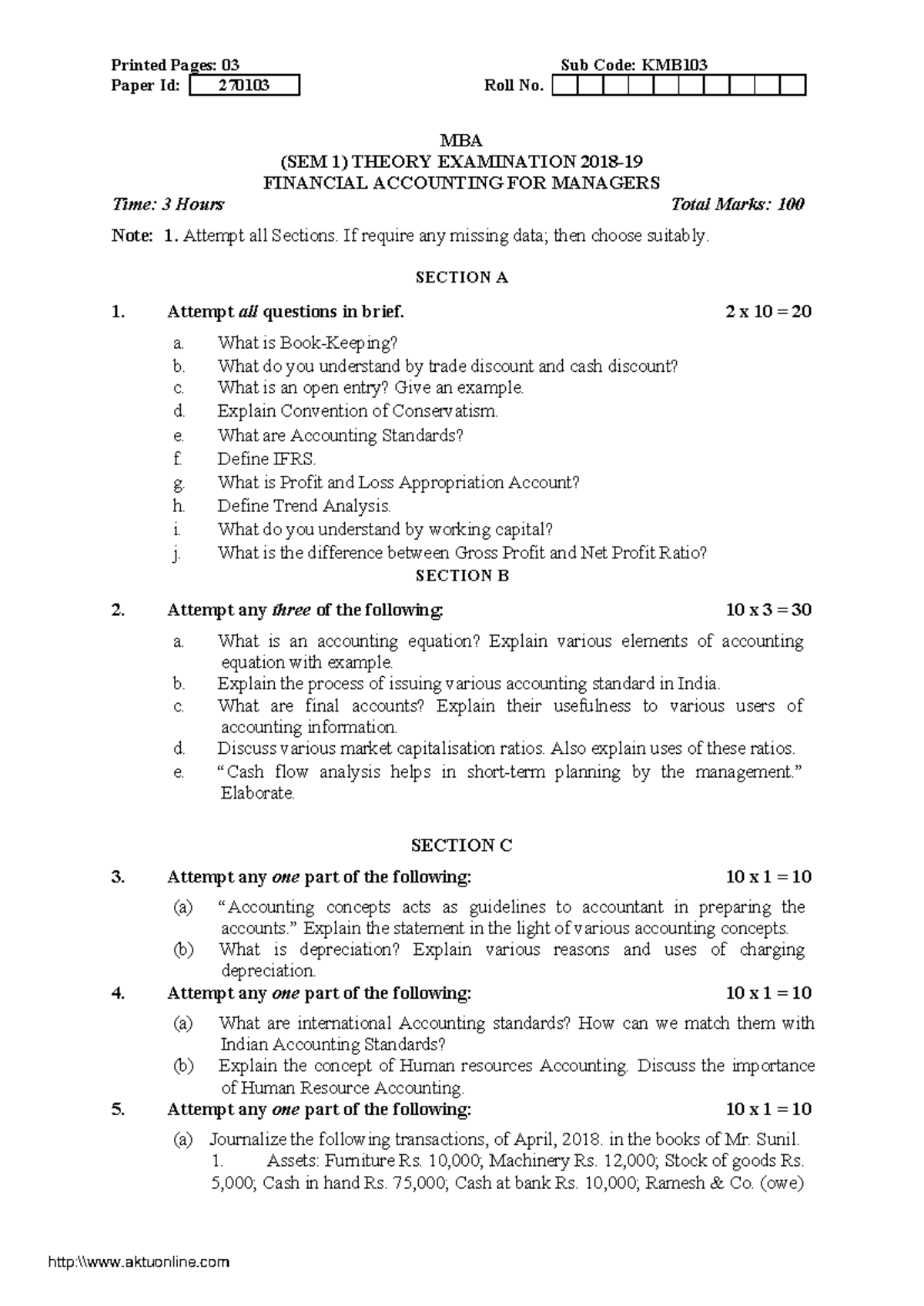 Mba 1 sem financial accounting for managers kmb103 2019 Printed Pages