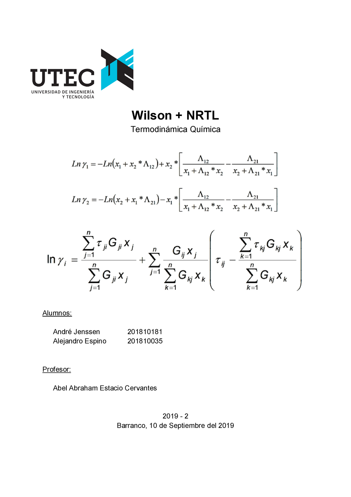 Acetato de Metilo + Metanol - Wilson + NRTL Termodinámica Química Alumnos:  André Jenssen 201810181 - Studocu