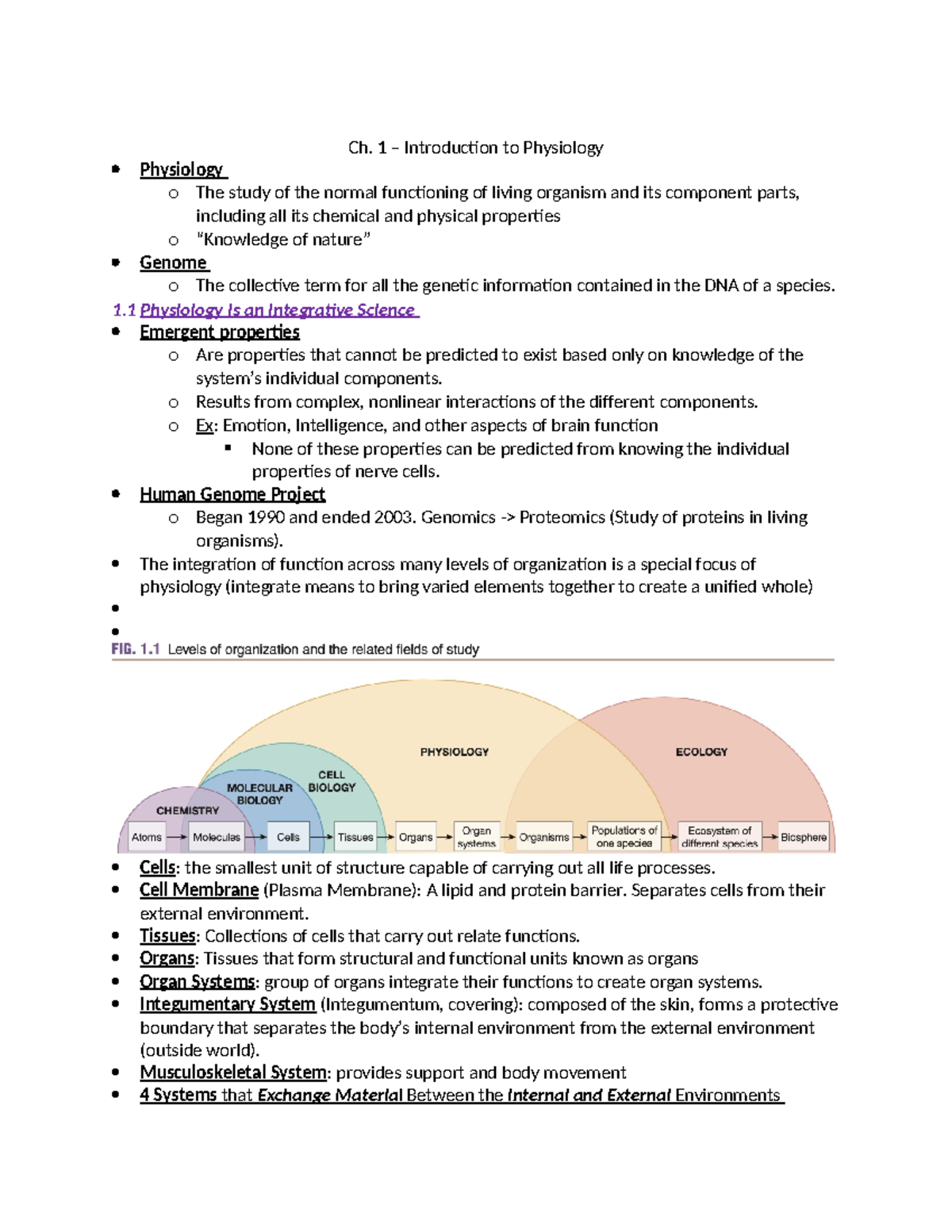 Ch. 1 – Introduction to Physiology - Ch. 1 – Introduction to Physiology ...