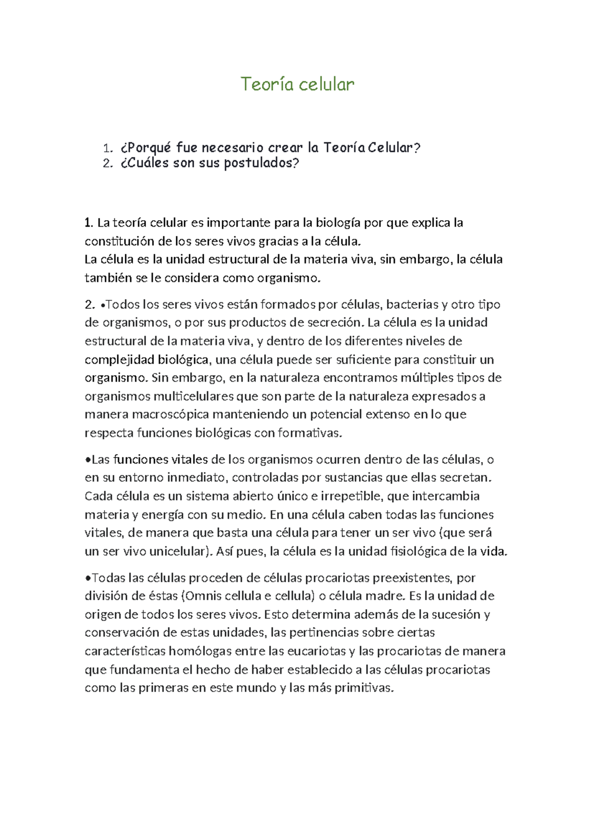 Teoría celular - ooooooooooooooooooooooooooooooooooooooooo - Teoría ...