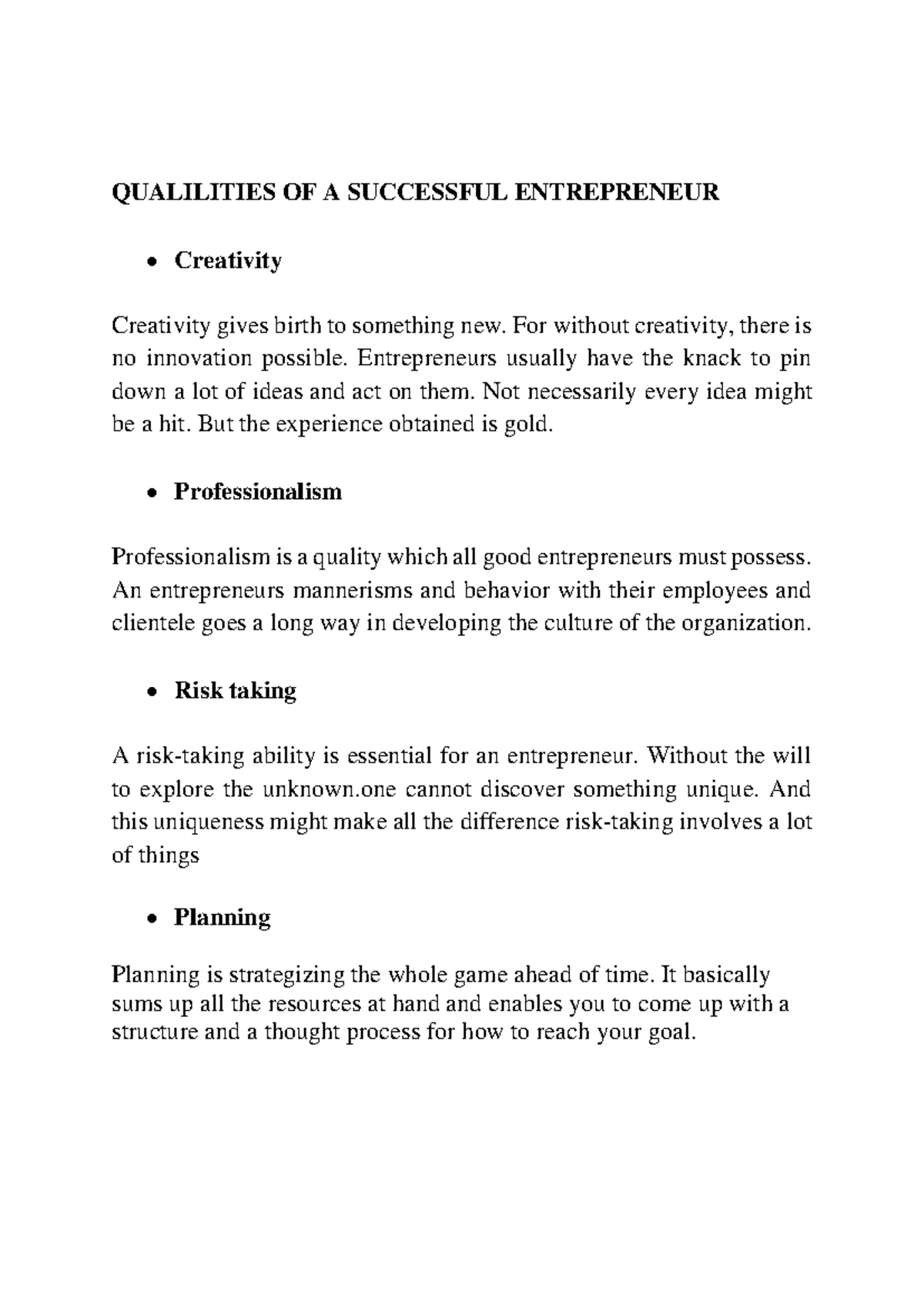 Qualilities AND Importance OF Entrepreneur - QUALILITIES OF A ...