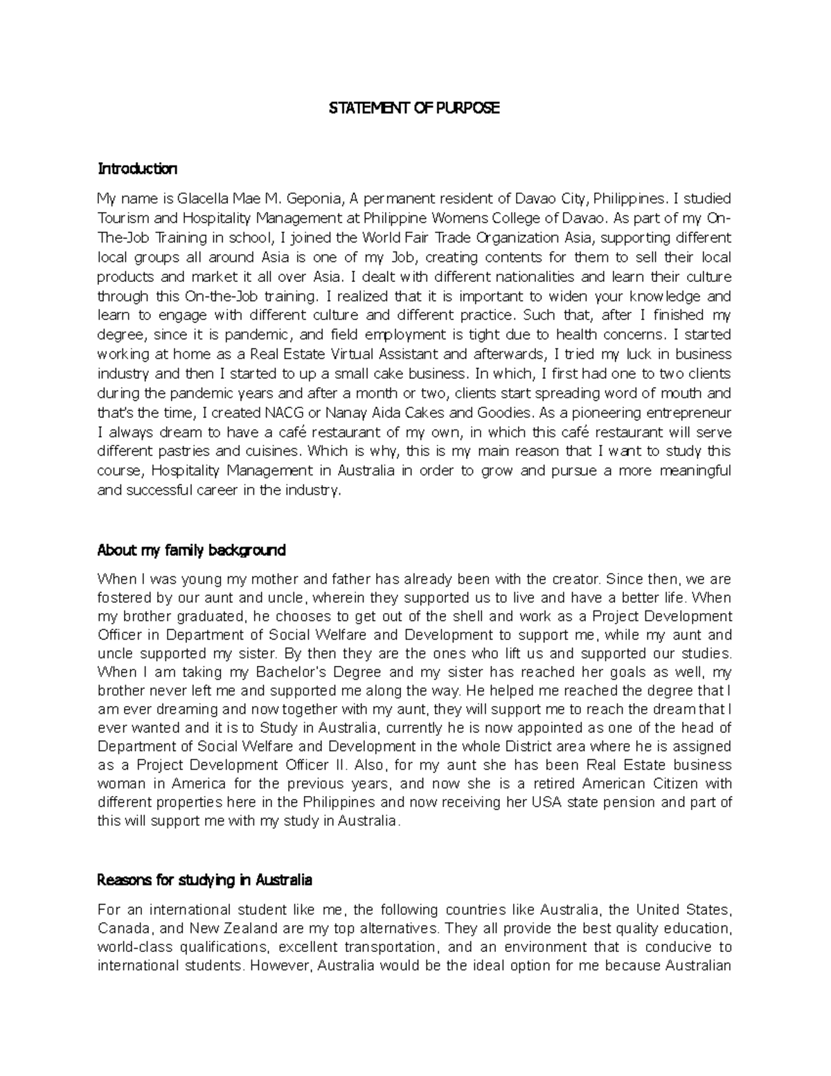 Statement-OF- Purpose - STATEMENT OF PURPOSE Introduction My name is ...