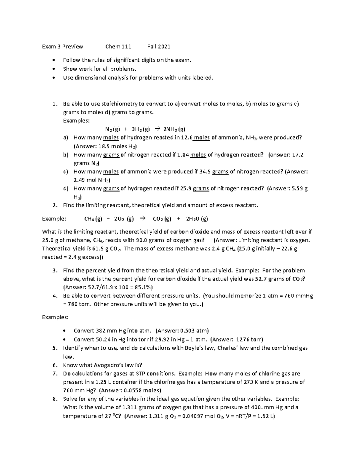 Exam 3 Preview - lecture notes for exam 3 chemistry - Exam 3 Preview ...