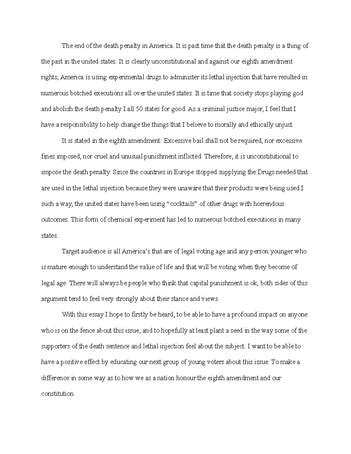 Eng 123writing notes - The end of the death penalty in America. It is ...