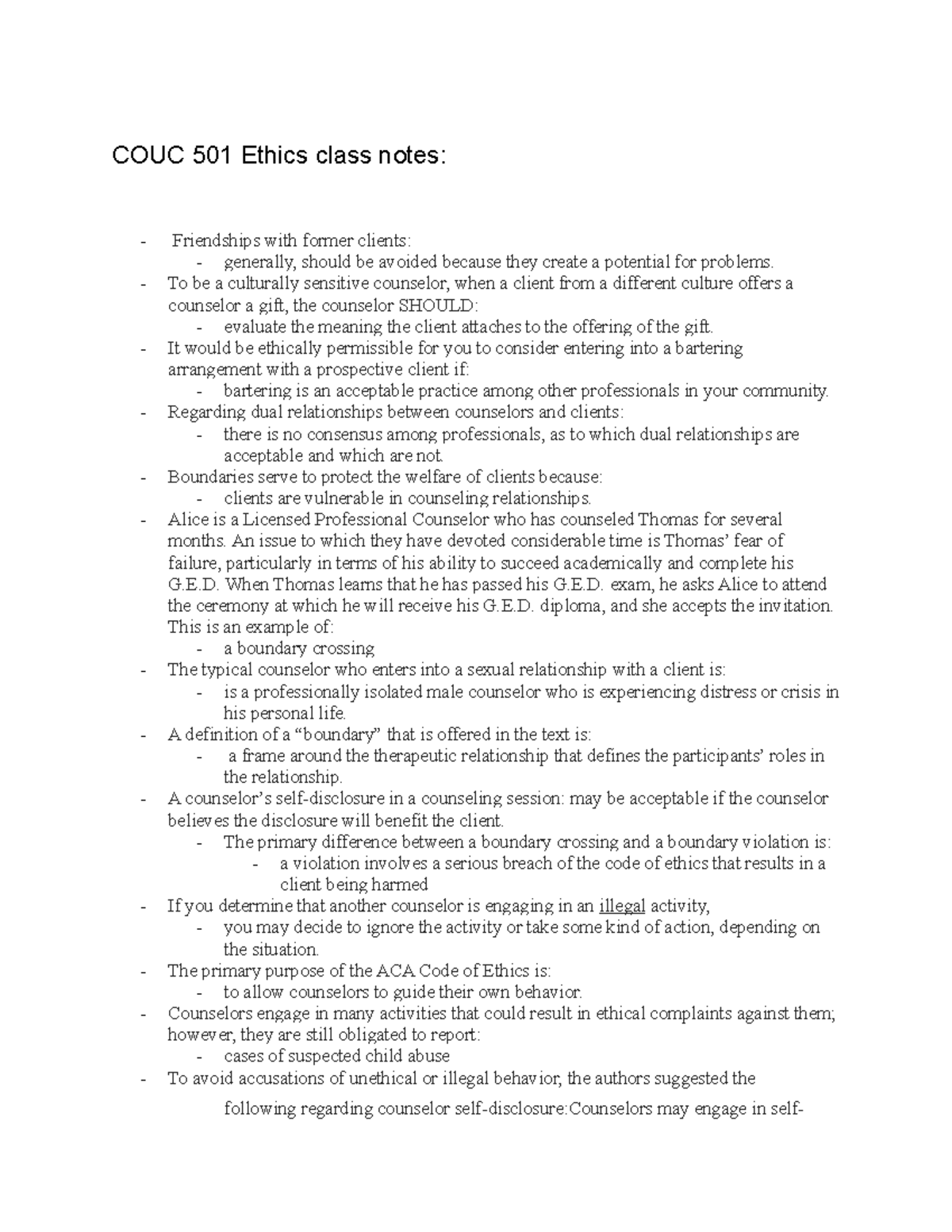 COUC 501 Ethics class notes -3 - To be a culturally sensitive counselor ...