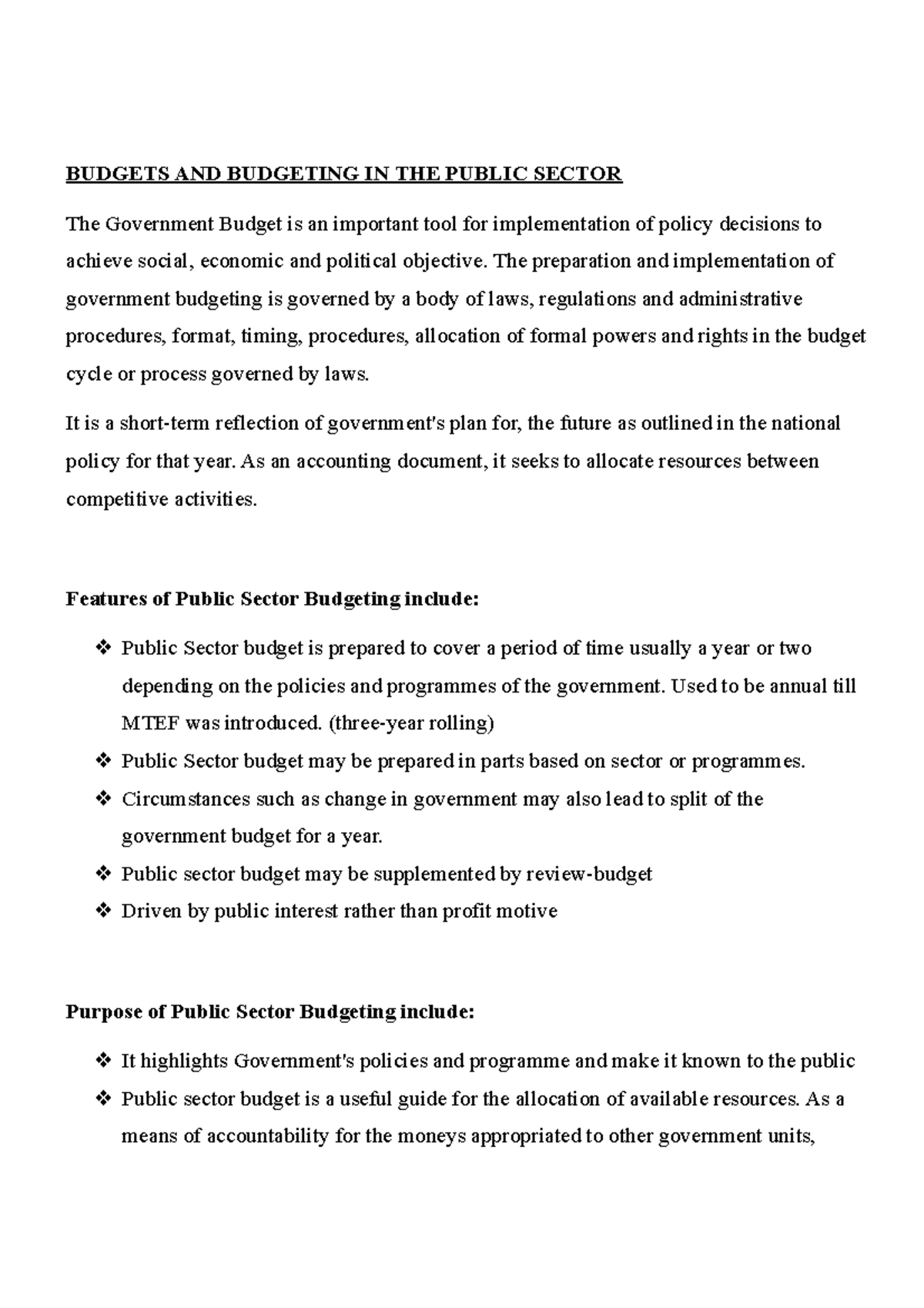 Budgets AND Budgeting IN THE Public Sector BUDGETS AND BUDGETING IN