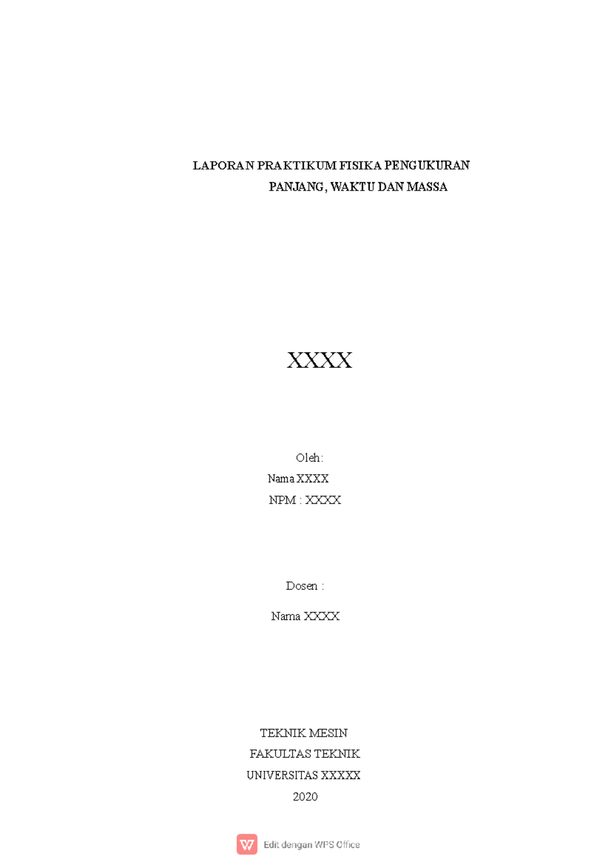 Laporan Praktikum Fisika (Pengukuran Massa, Panjang Dan Volume ...