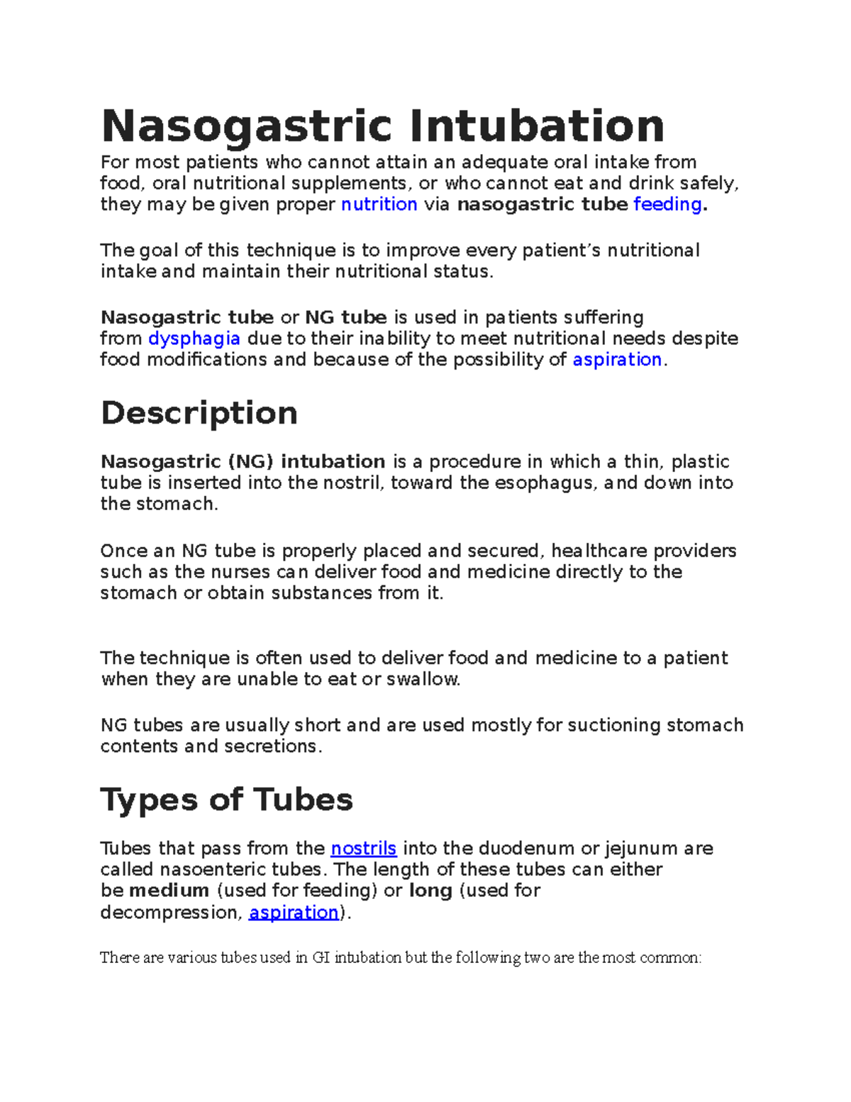 Define Nasogastric Intubation vrogue.co