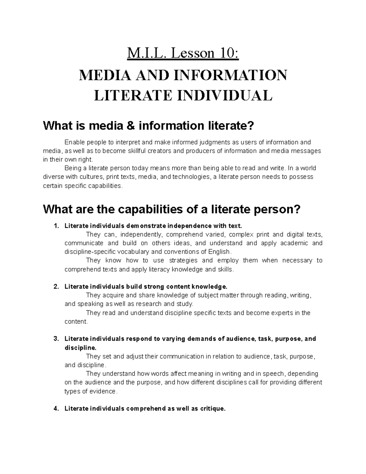 media and information literate individual essay brainly