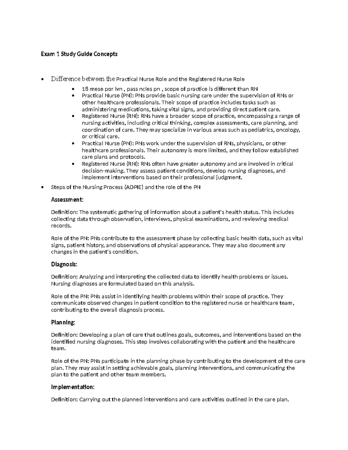 Exam 1 Concepts Winter 2024 - Exam 1 Study Guide Concepts • Difference ...