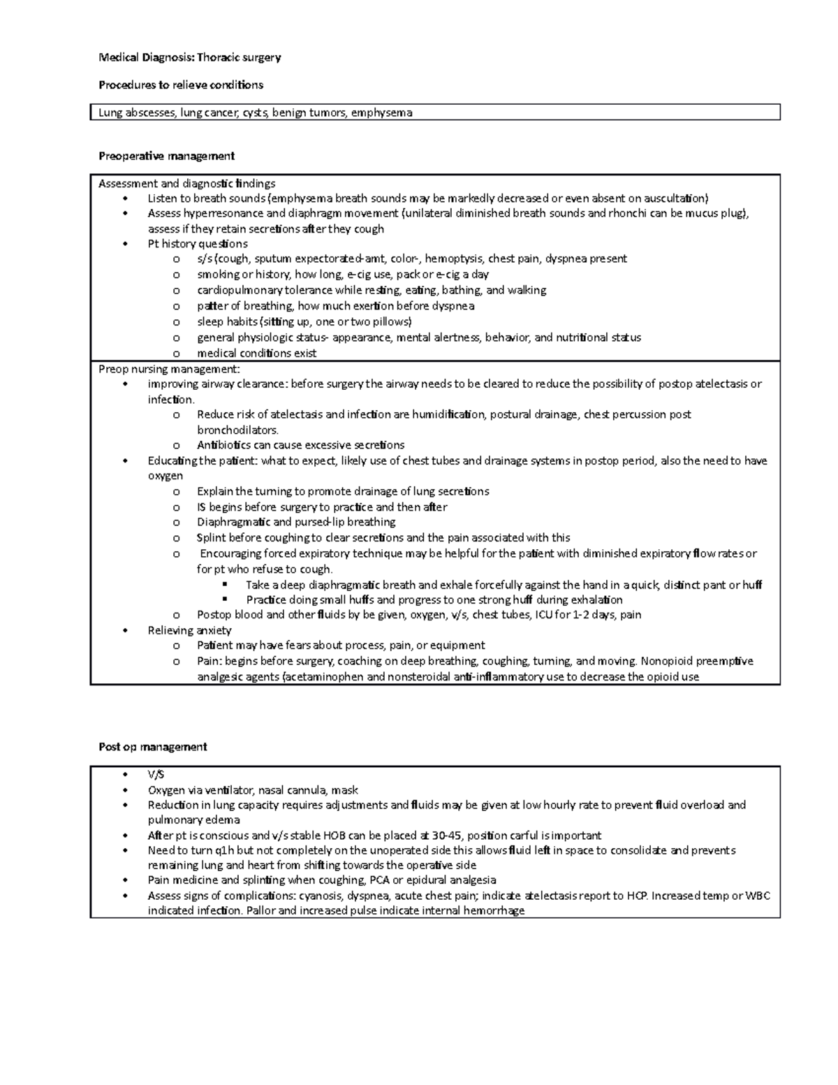 Thoracic Surgery Nursing Care - Medical Diagnosis: Thoracic Surgery 