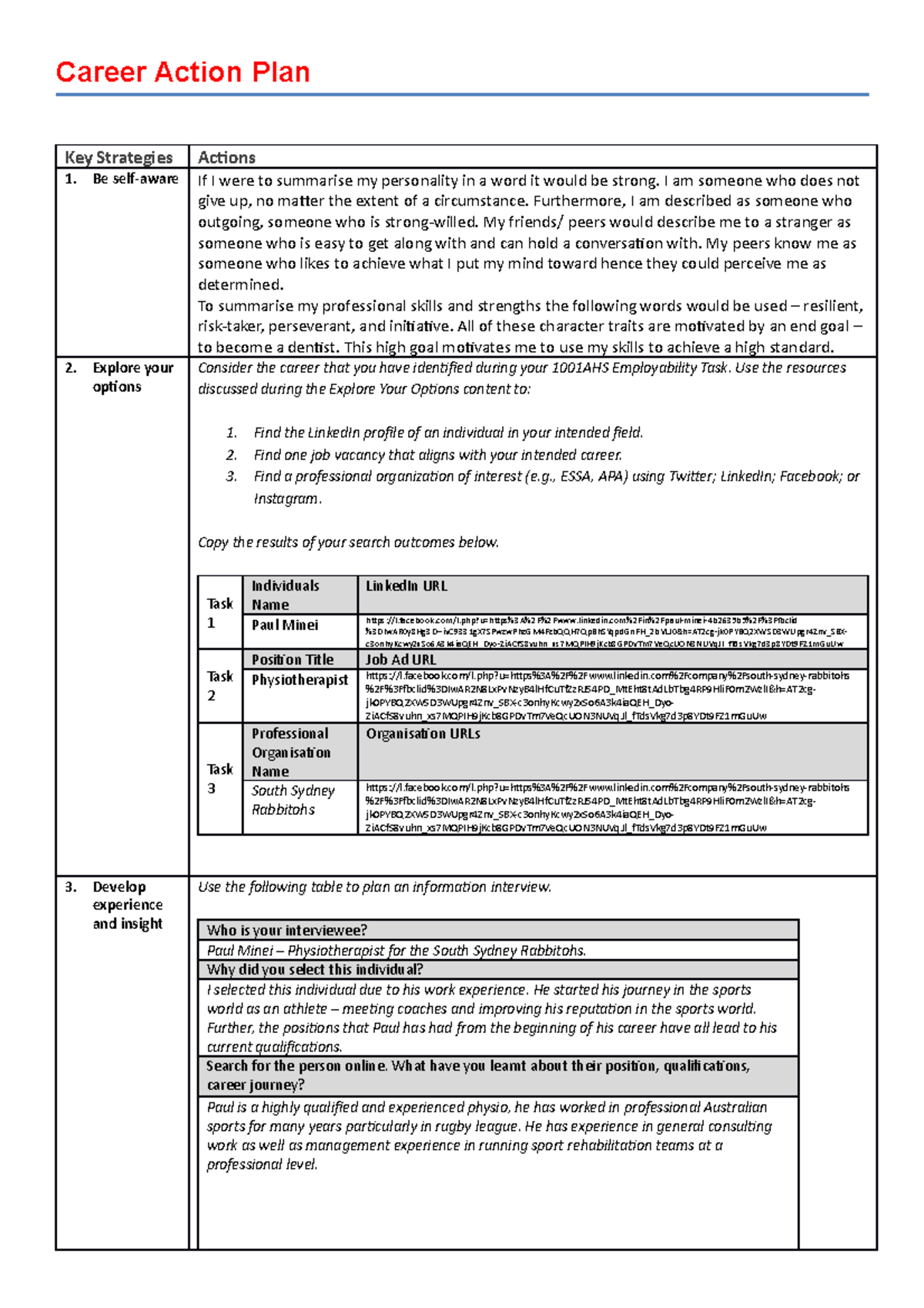 6 post task - post lab number 6 - Career Action Plan Key Strategies ...