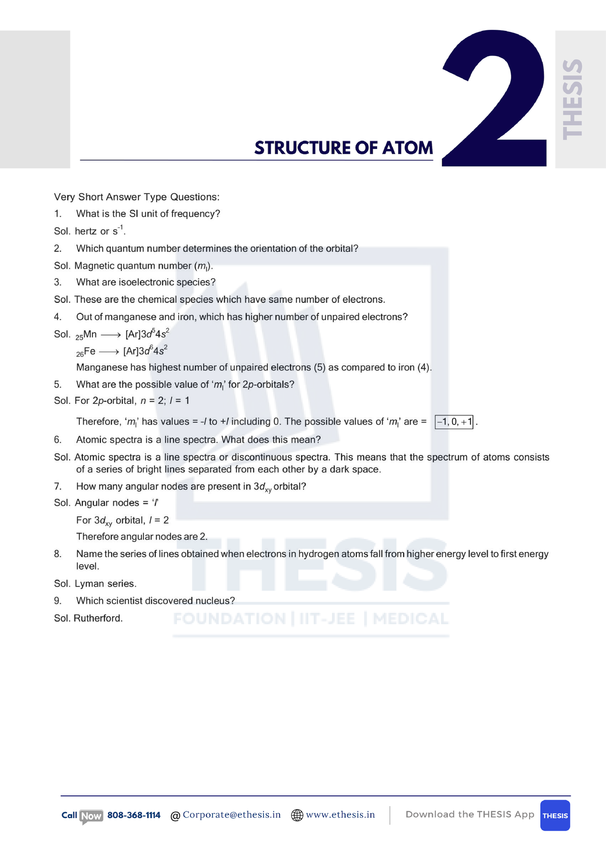 Important Questions And Answers - Structure Of Atom - What Is The 