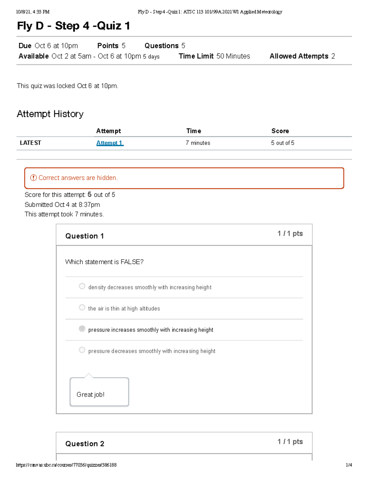 Fly D - Step 4 -Quiz 1 ATSC 113 101 99A 2021W1 Applied Meteorology ...