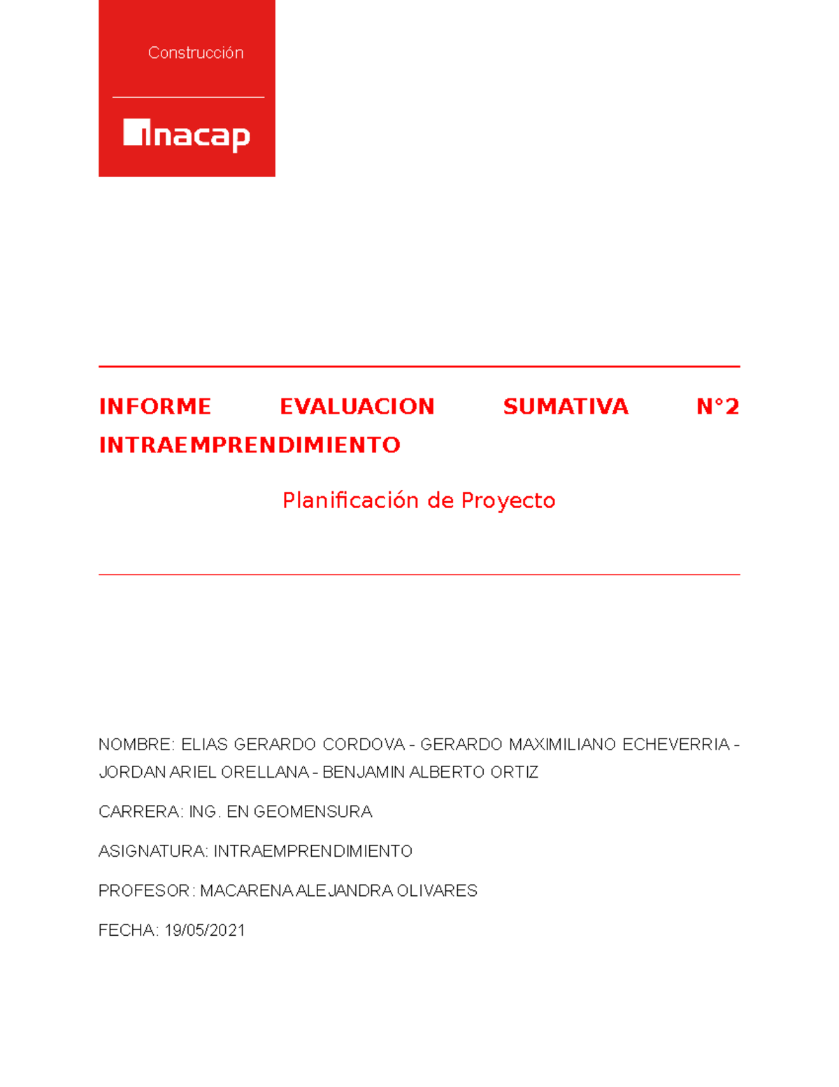 Informe Intraemprendimiento Grupo 3 INFORME EVALUACION SUMATIVA N 