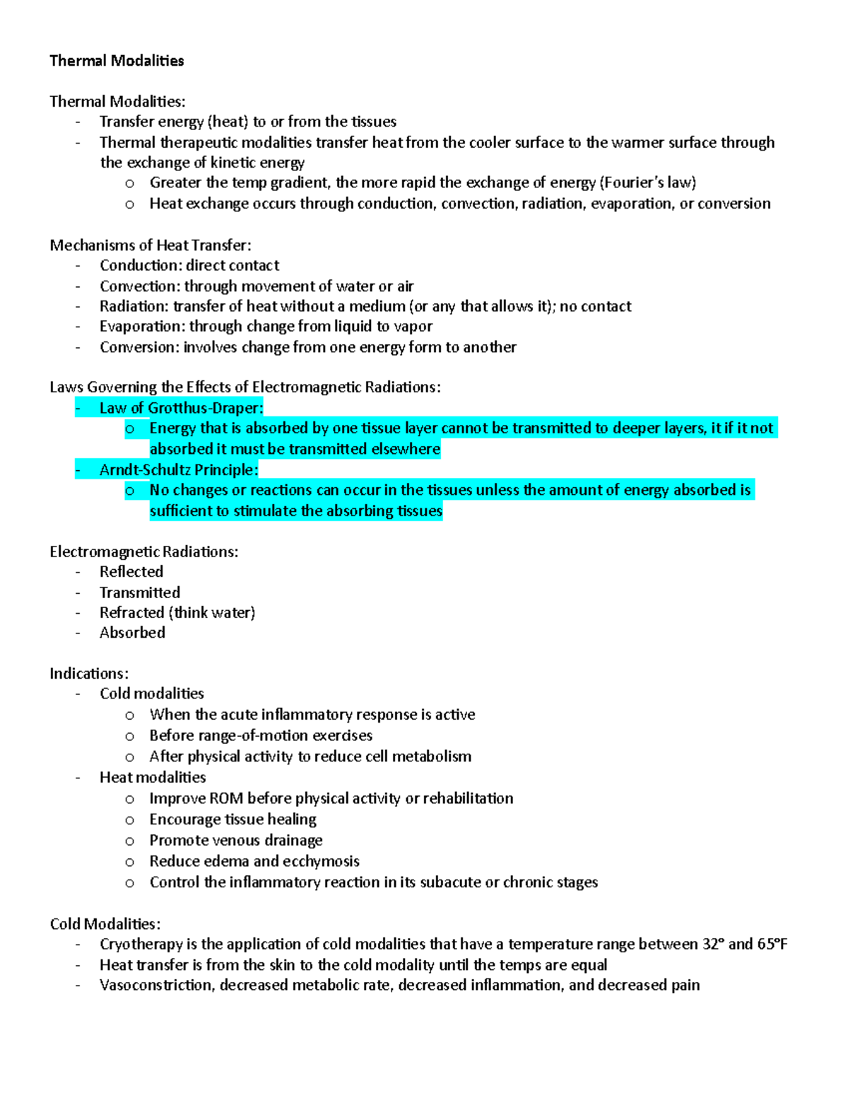 Thermal Modalities - Lecture notes Intro unit - ATTR 511 - EWU - Studocu