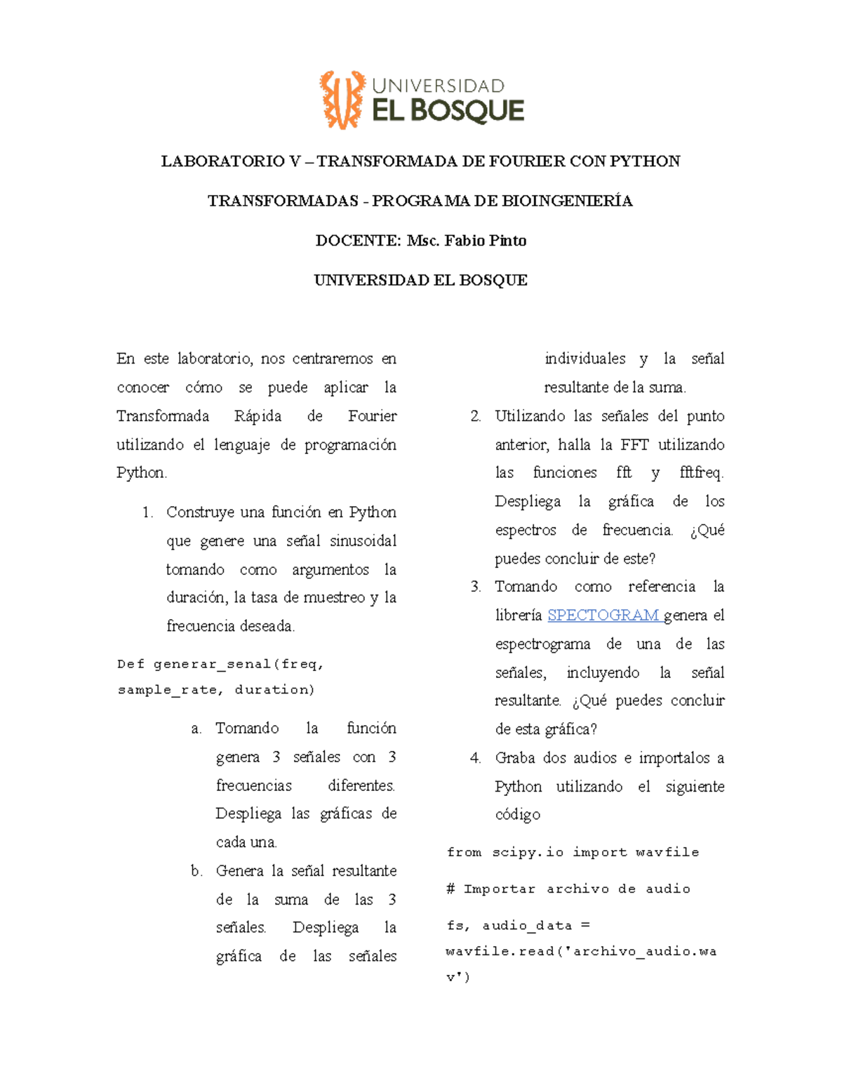 Laboratorio V - dfdfdf - LABORATORIO V – TRANSFORMADA DE FOURIER CON ...
