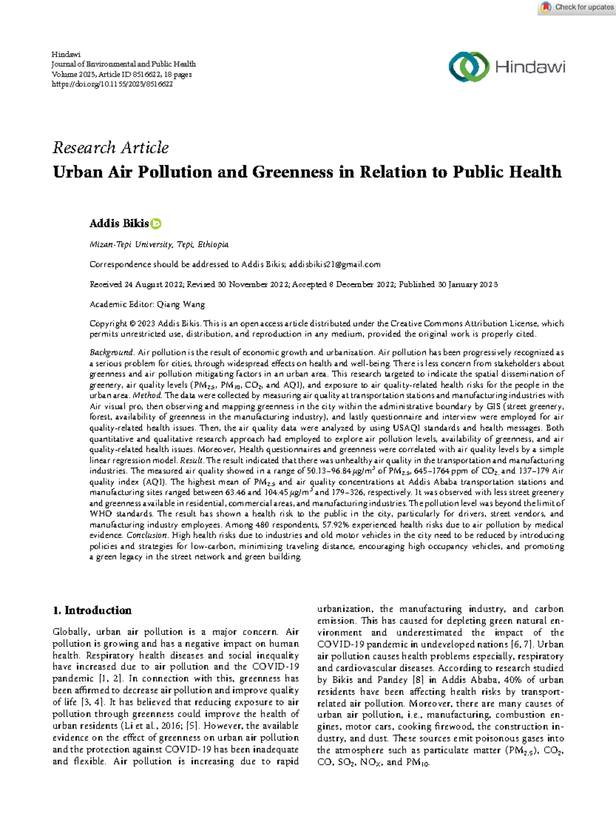 Pollution in urban areas - Research Article Urban Air Pollution and ...