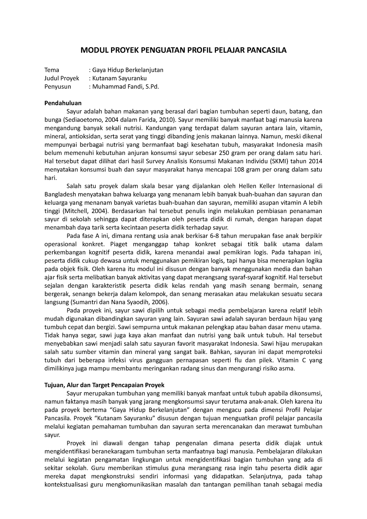 Modul Proyek Penguatan Profil Pelajar Pancasila 1 - Kelas 1 SDN ...