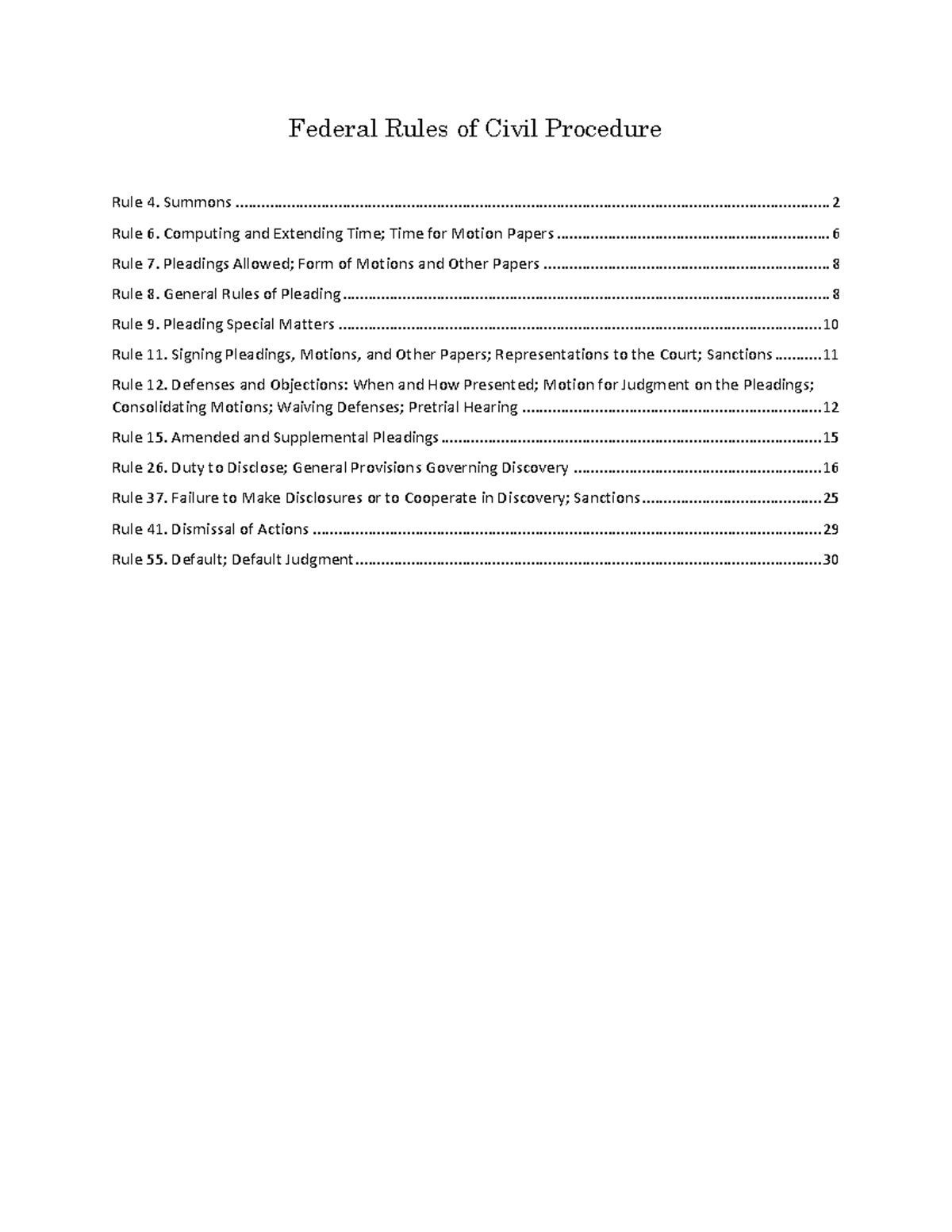 Federal Rules of Civil Procedure - Summons Rule 6. Computing and ...