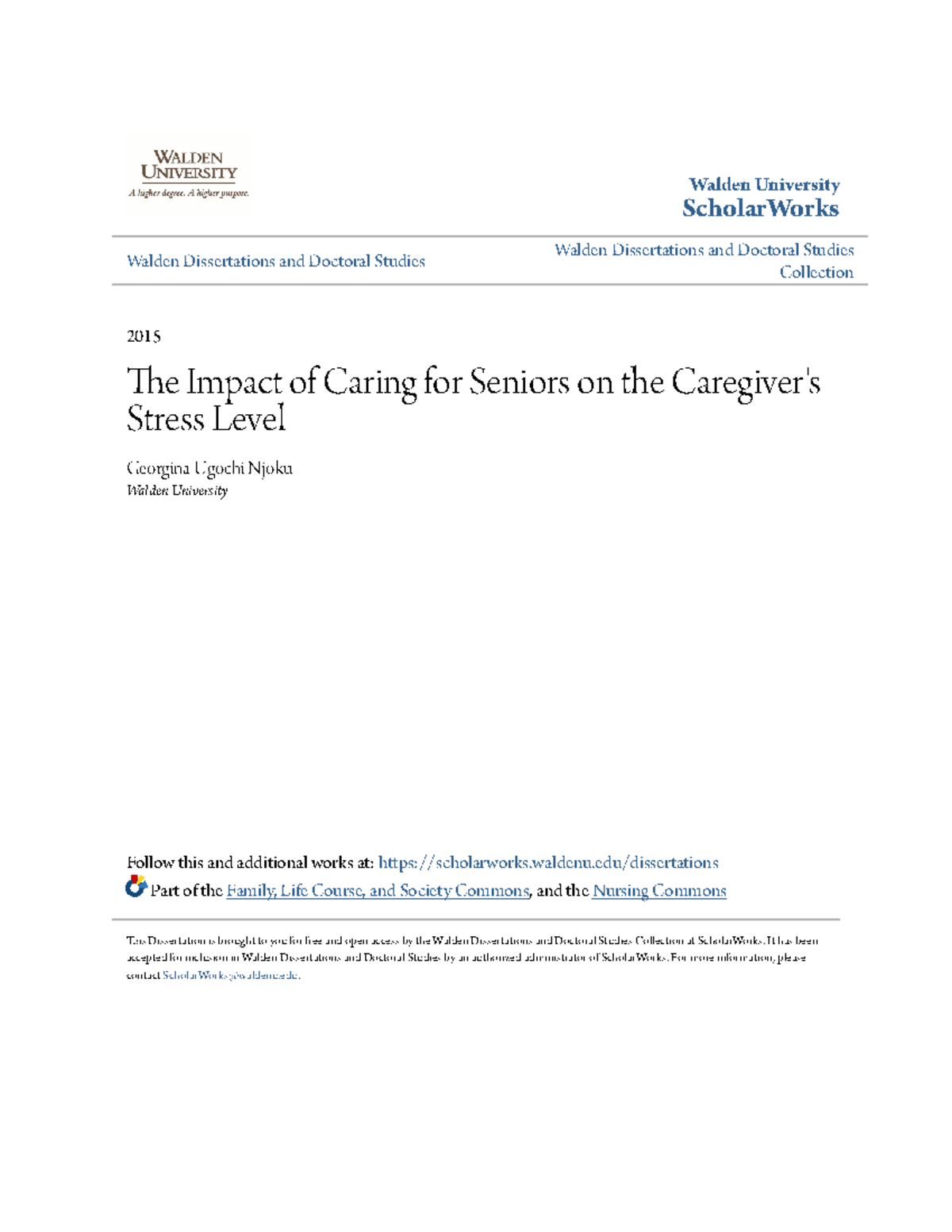 The Impact of Caring for Seniors on the Caregivers Stress Level ...