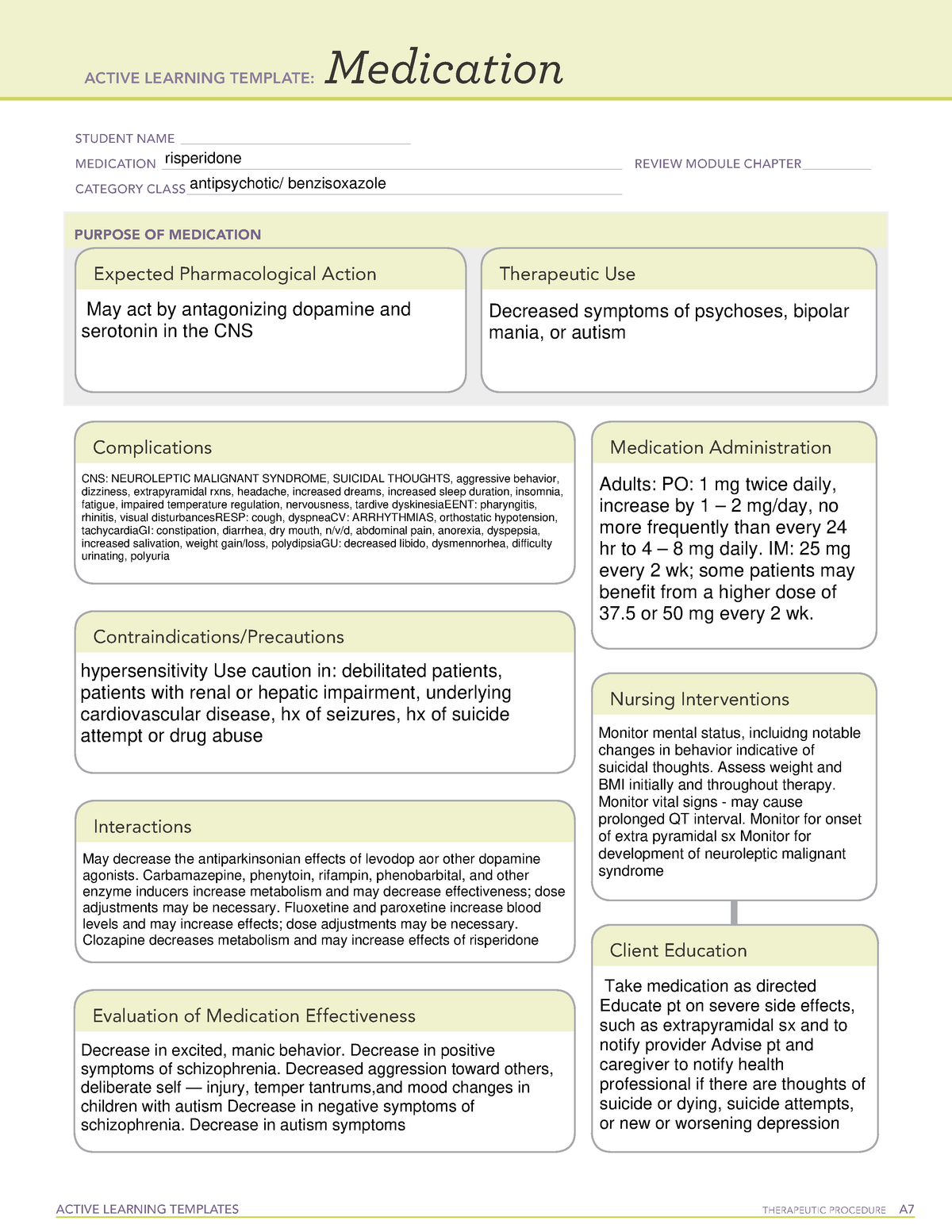 Med template risperidone ACTIVE LEARNING TEMPLATES THERAPEUTIC