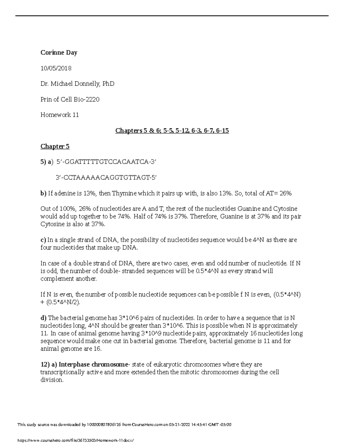 Homework 11 - Donnelly Hw Assignments - Corinne Day 10 05  Dr. Michael 