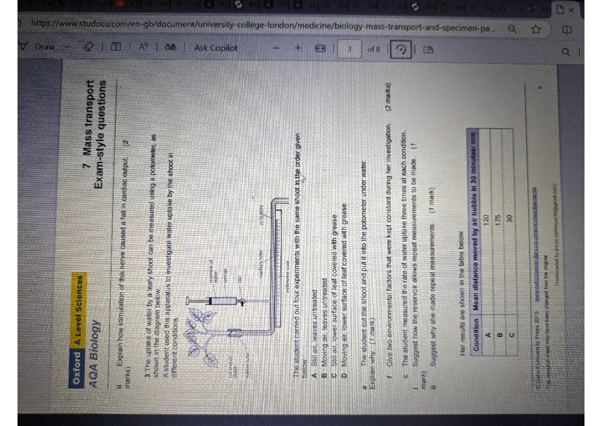 Bio a level mass transport - Studocu