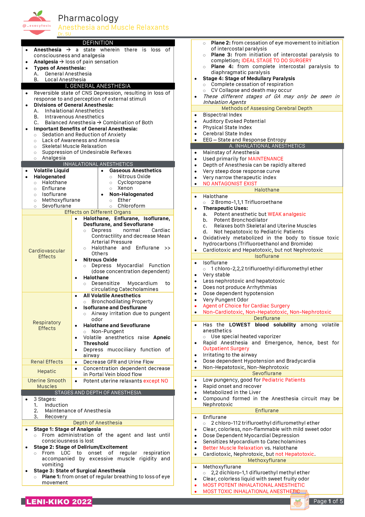 Anesthesia and Muscle Relaxants - SU DEFINITION Anesthesia → a state ...