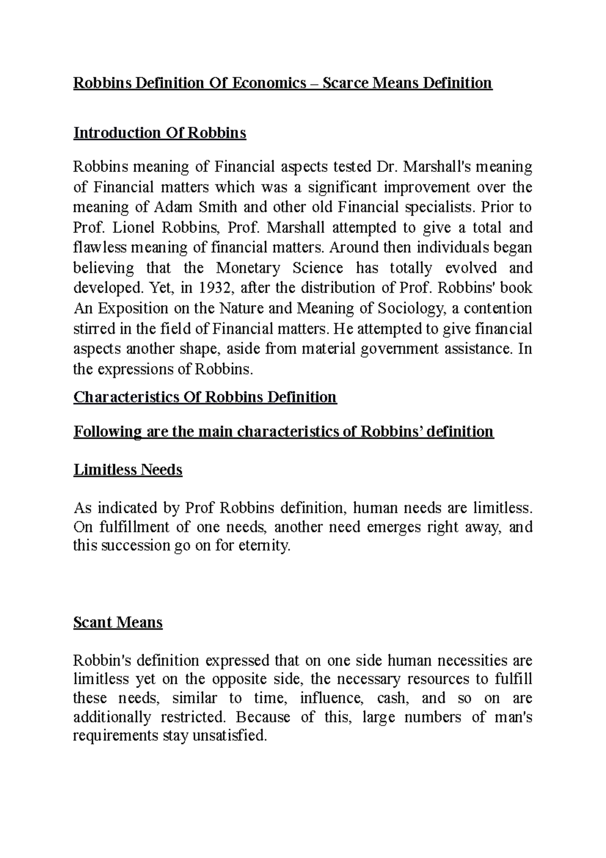 Robbins Definition Of Economics Scarce Means Definition Robbins