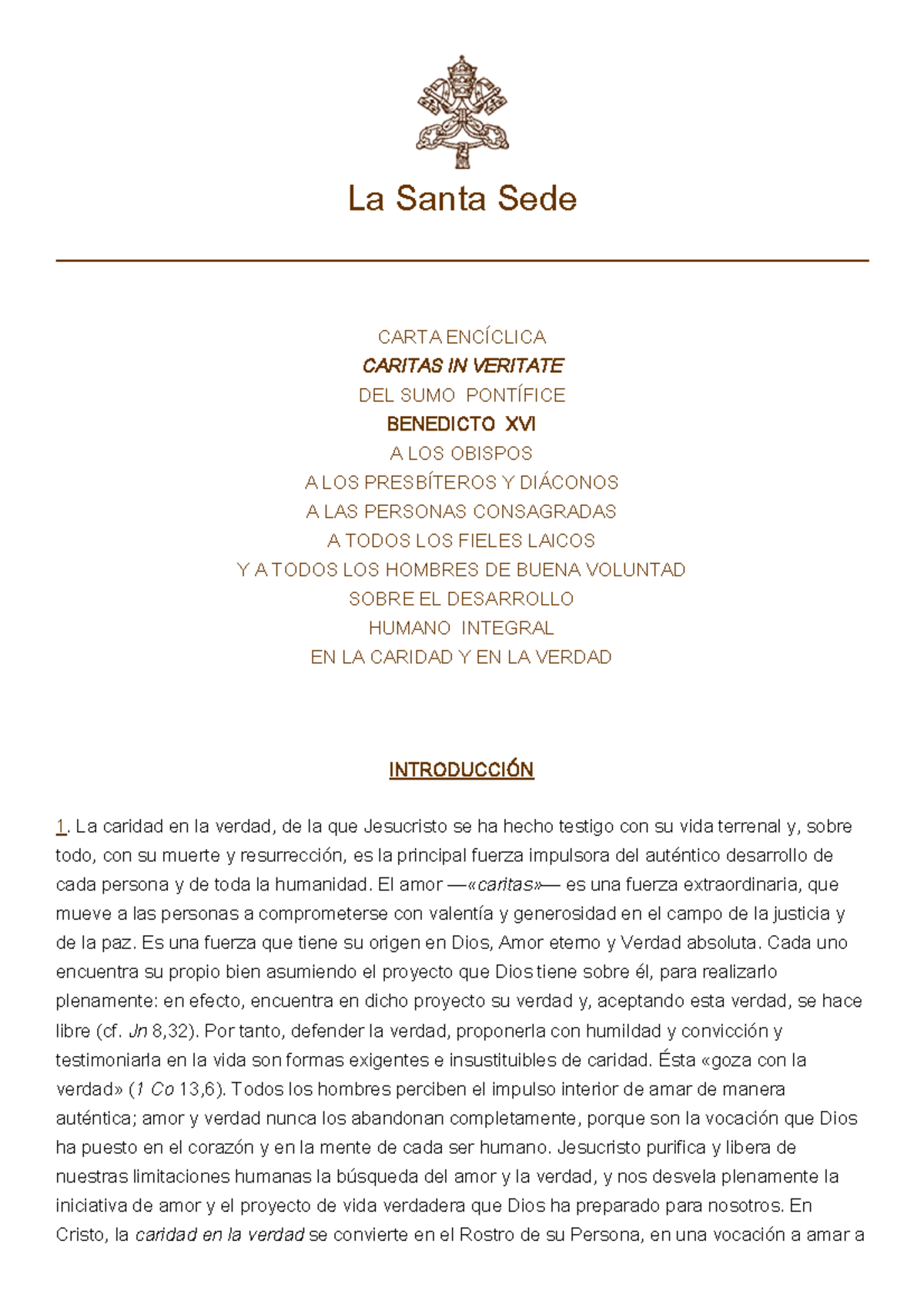 Hf ben-xvi enc 2009 0629 caritas-in-veritate - La Santa Sede CARTA ...