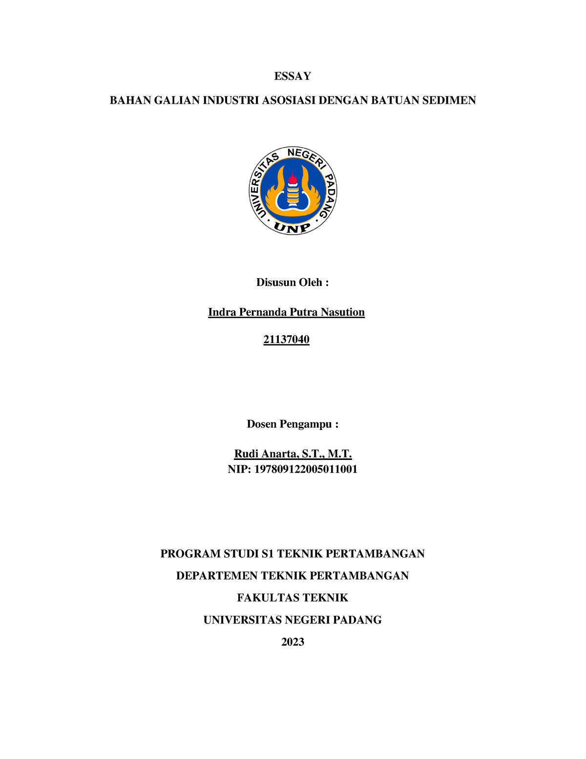 Essay BGI-1 - Asosiasi Batuan Sedimen Dengan Bahan Galian Industri ...