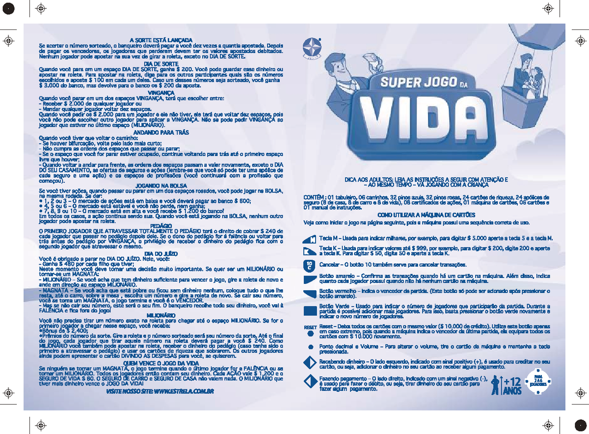 INSTRUÇÕES E REGRAS - JOGO DA VIDA - Baixar pdf de