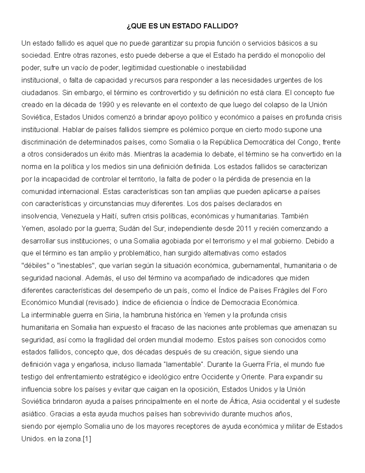 QUE ES UN Estado Fallido - ¿QUE ES UN ESTADO FALLIDO? Un estado fallido ...