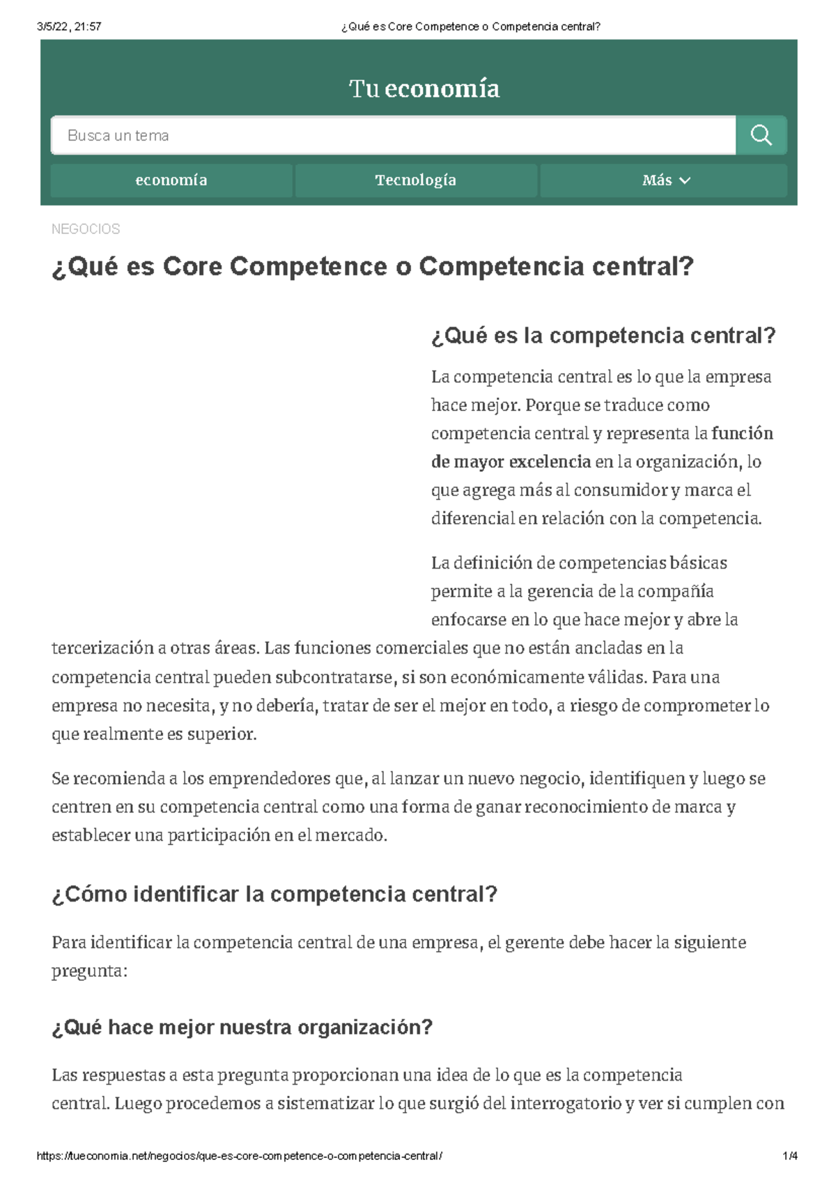 Texto - ¿Qué es Core Competence o Competencia central - 3/5/22, 21:57 ...