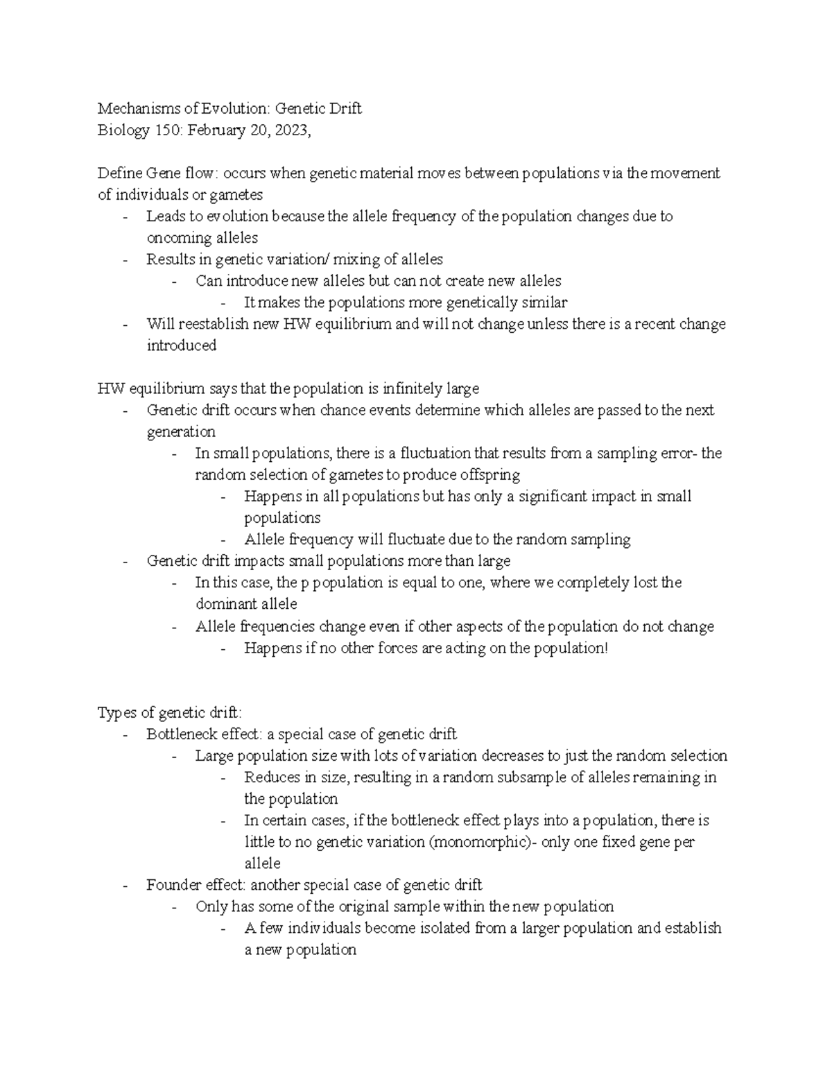 Bio Notes Feb. 20 (Davidson, madeline) - Mechanisms of Evolution ...