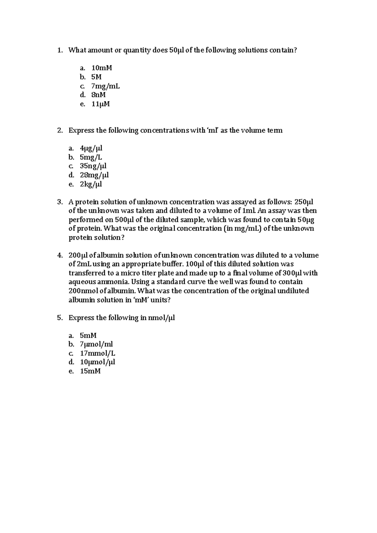 Extra Biochemical Calculation Questions - What amount or quantity does ...