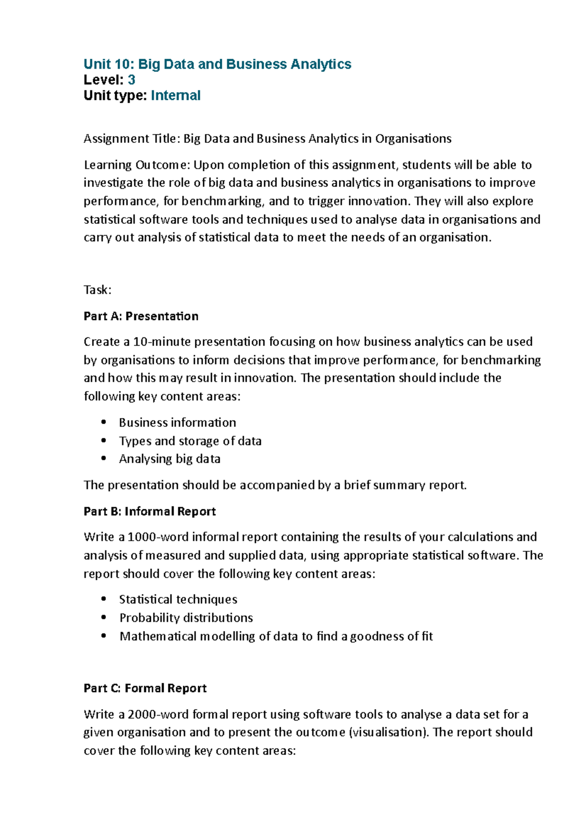 Bigdata assignment task - Unit 10: Big Data and Business Analytics ...