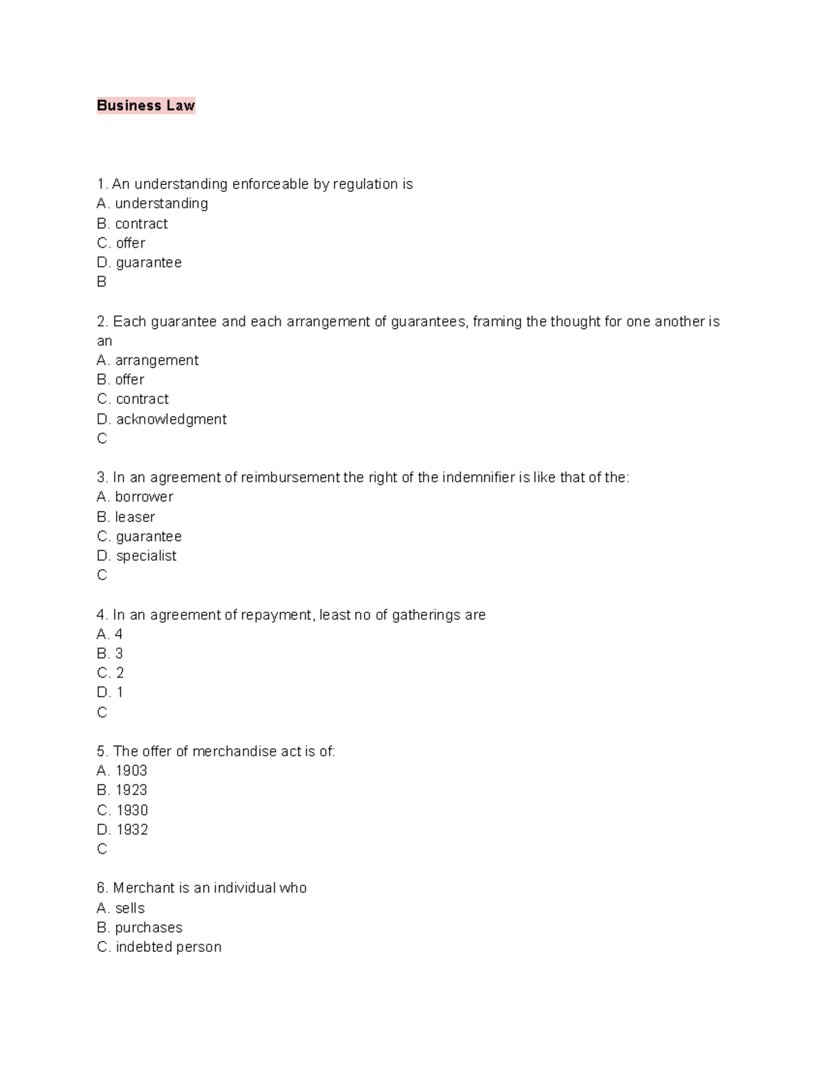 Unit 3 Business Law - Business Law An Understanding Enforceable By ...