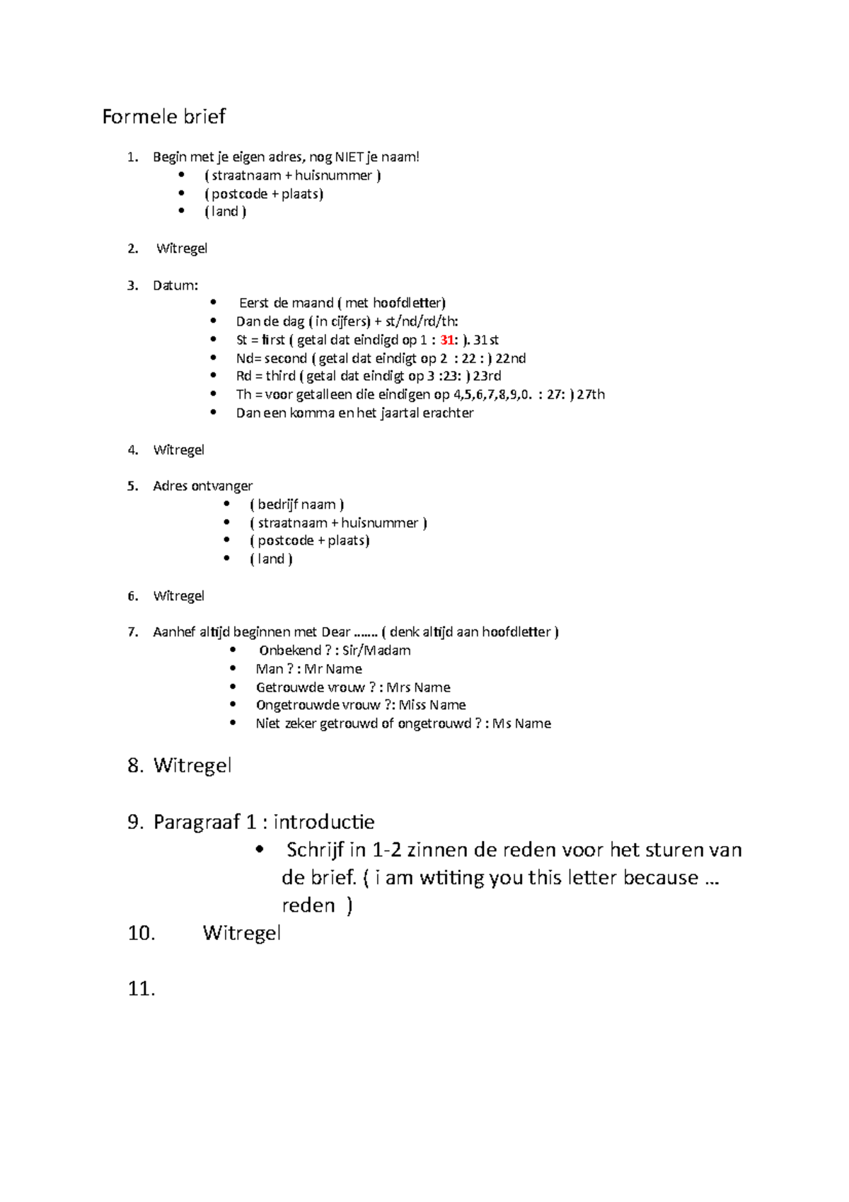 Formele Brief Voor Engels - Formele Brief Begin Met Je Eigen Adres, Nog ...