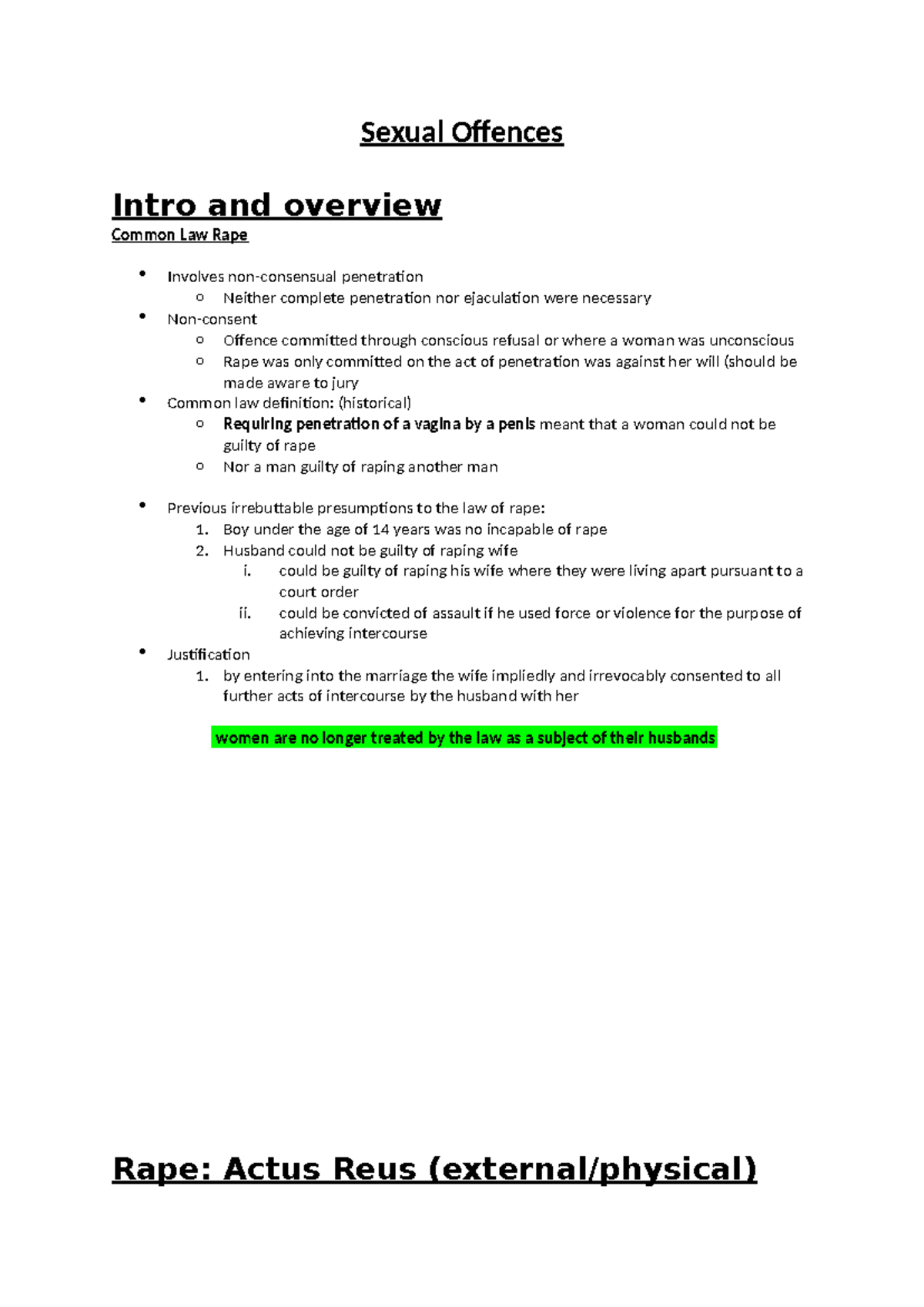 Sexual Offences - Sexual Offences Intro and overview Common Law Rape ...
