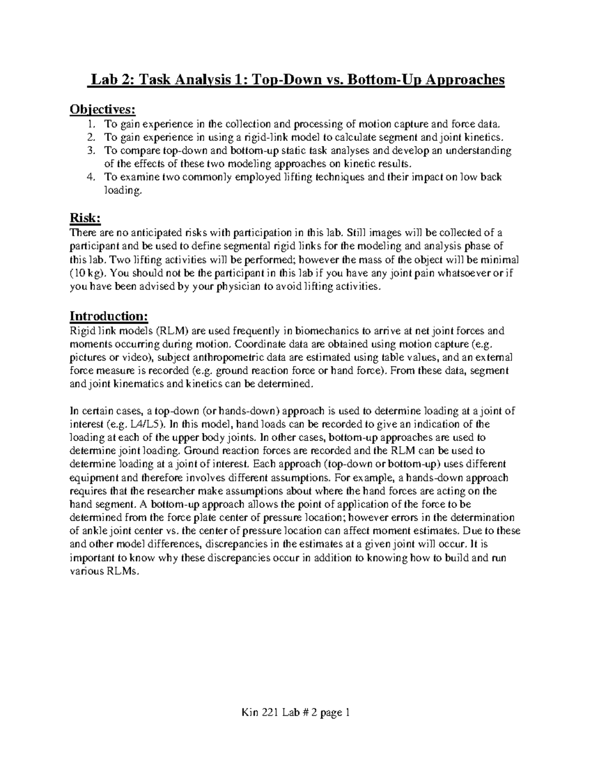 Lab2 KIN221 W2022 Update asj jodj jod j Lab 2 Task Analysis 1 Top