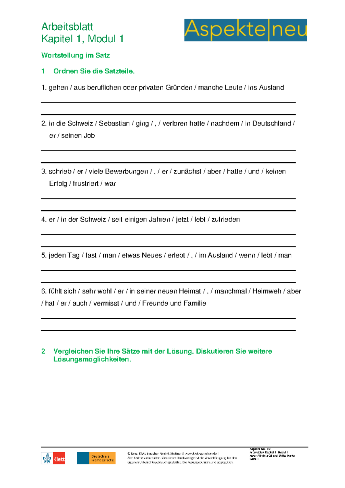 Arbeitsblatt - Aspekte Neu B2 - Lektion 1 - Modul 1 - Arbeitsblatt ...