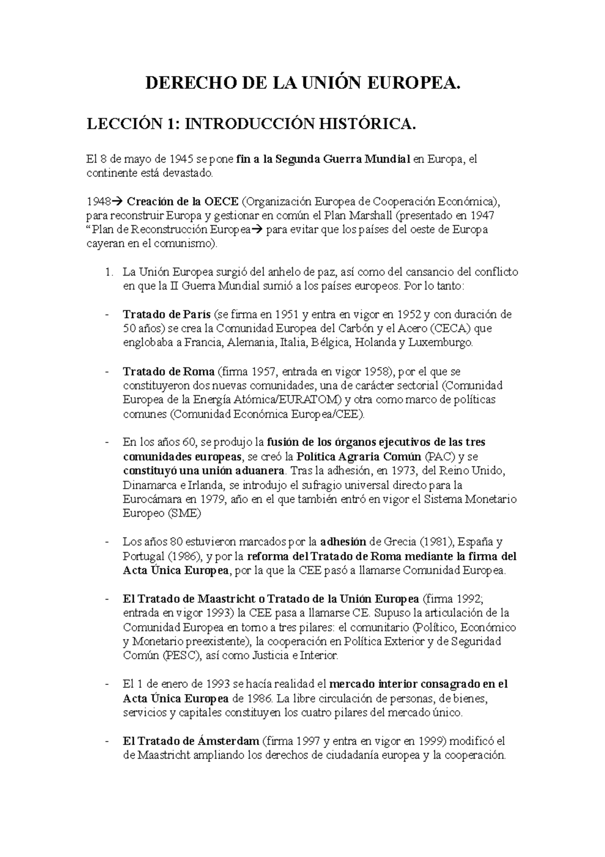 Derecho Unión Europea - DERECHO DE LA UNIÓN EUROPEA. LECCIÓN 1 ...